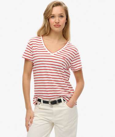 V-kaula-aukollinen Slub-t-paita