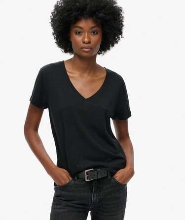V-kaula-aukollinen Slub-t-paita